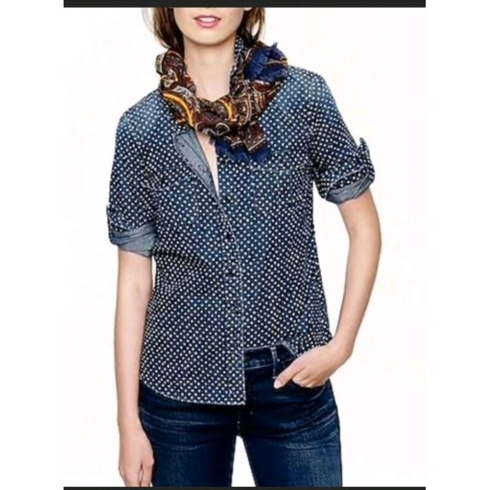 J. Crew Keeper Chambray Denim Shirt Women's Size 6 Star Dot 100% Cotton Long Slv
